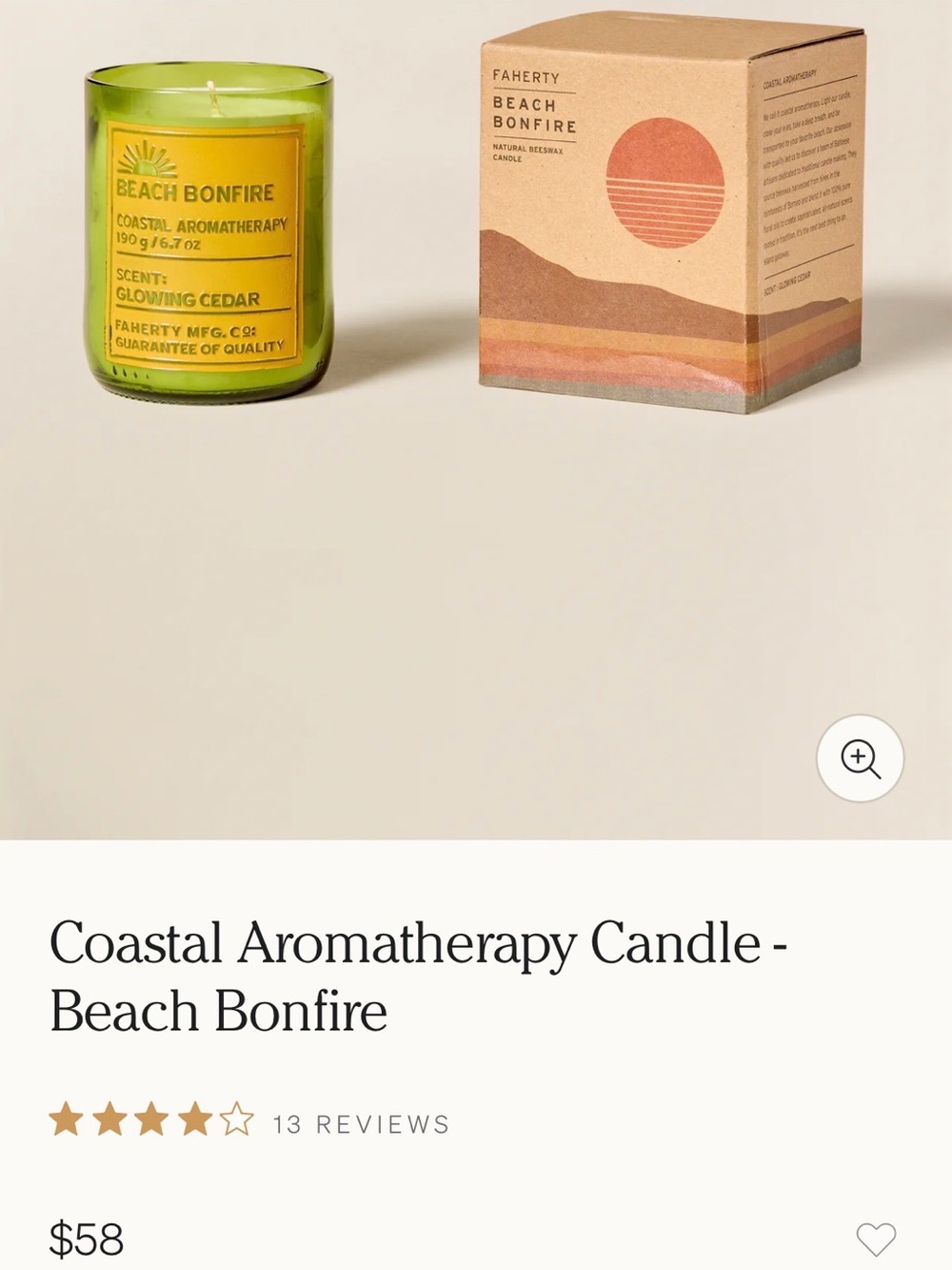 NEW Faherty Coastal Aroma Therapy Candle - Beach Bonfire